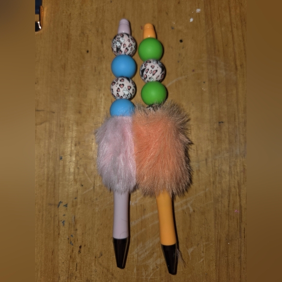 Handmade Other - Leopard Print Furry Pen Set - Pink and Orange